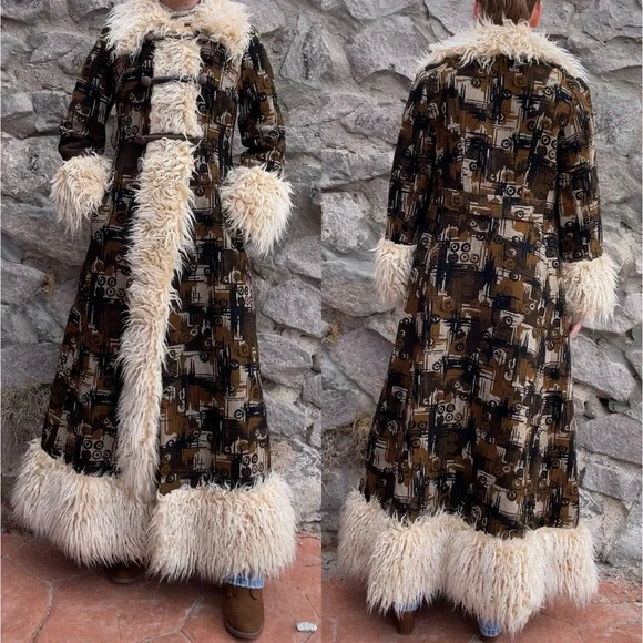 ILGWU Union Made | Rare Vintage 60s 70s Tapestry Penny Lane Duster Fur Coat - Picture 5 of 15